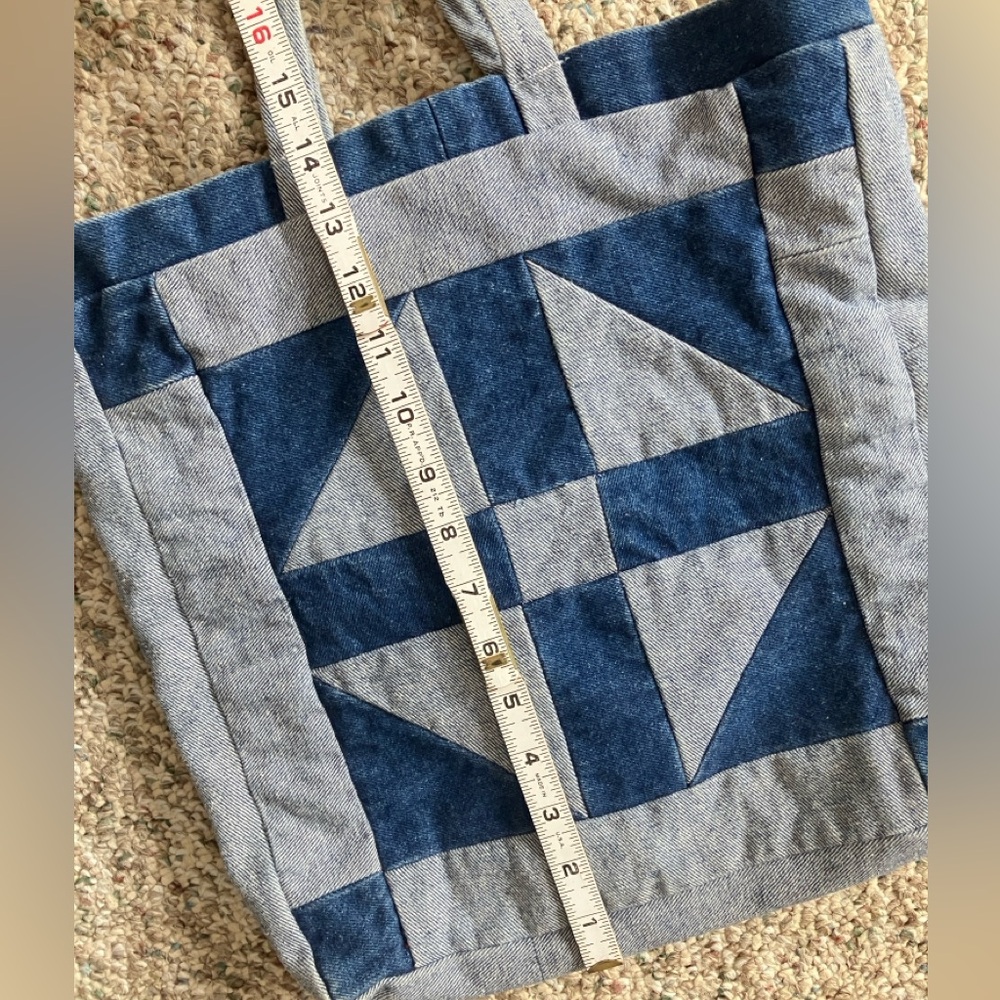 Tote bag denim quilted patchwork upcycled handmade - Picture 8 of 12